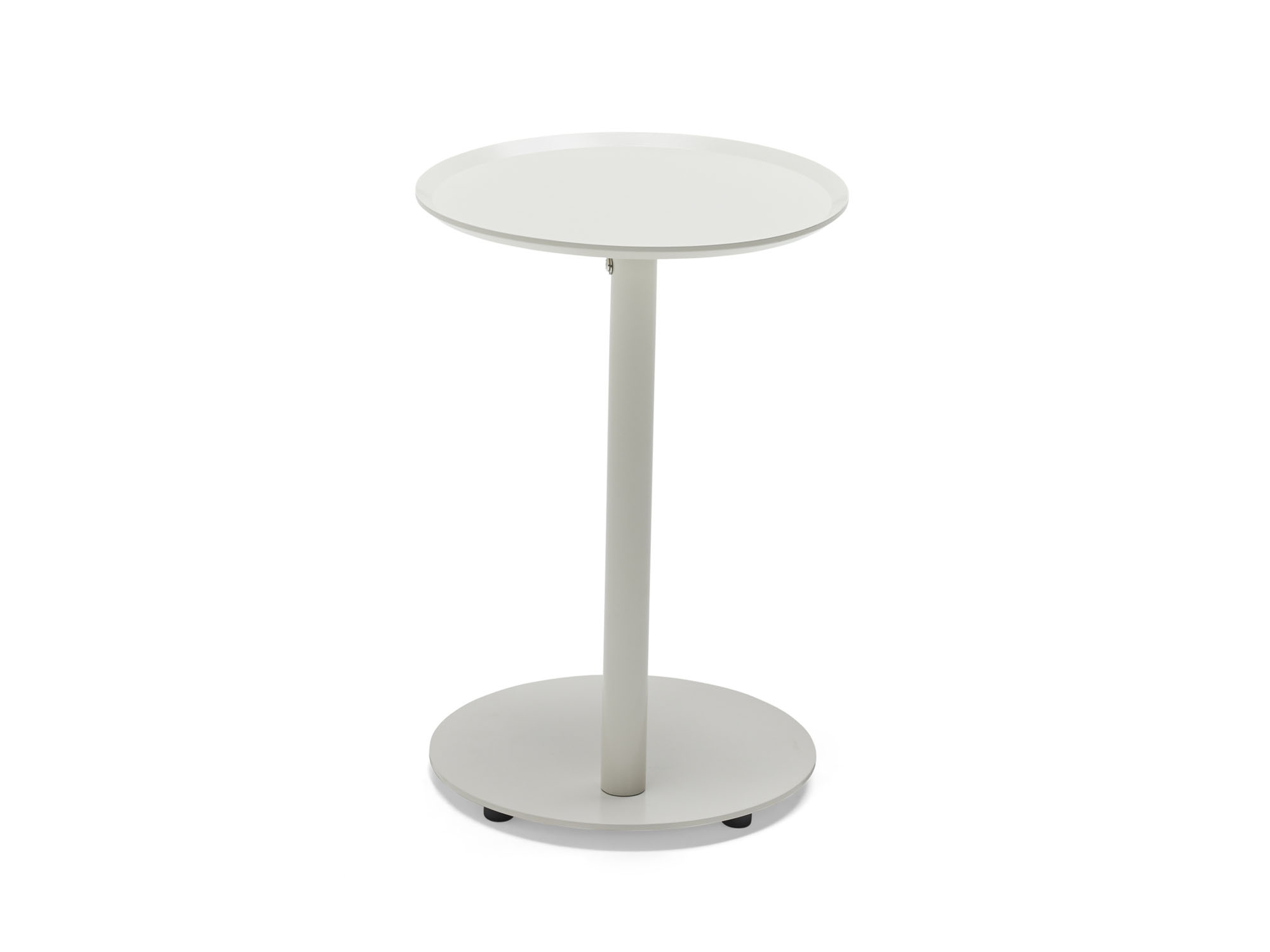 Back view of white metal outdoor side table